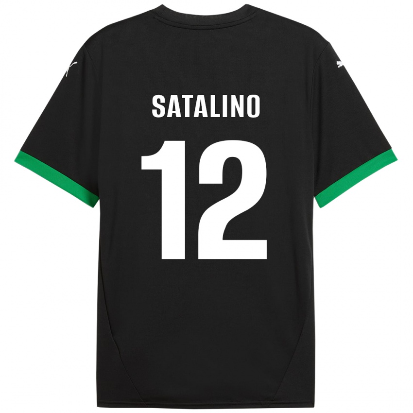 Enfant Maillot Giacomo Satalino #12 Noir Vert Foncé Tenues Domicile 2024/25 T-Shirt Belgique