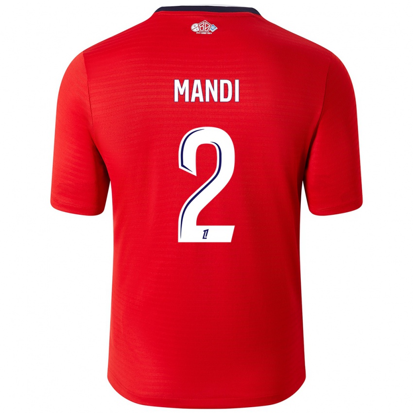 Enfant Maillot Aïssa Mandi #2 Rouge Blanc Tenues Domicile 2024/25 T-Shirt Belgique