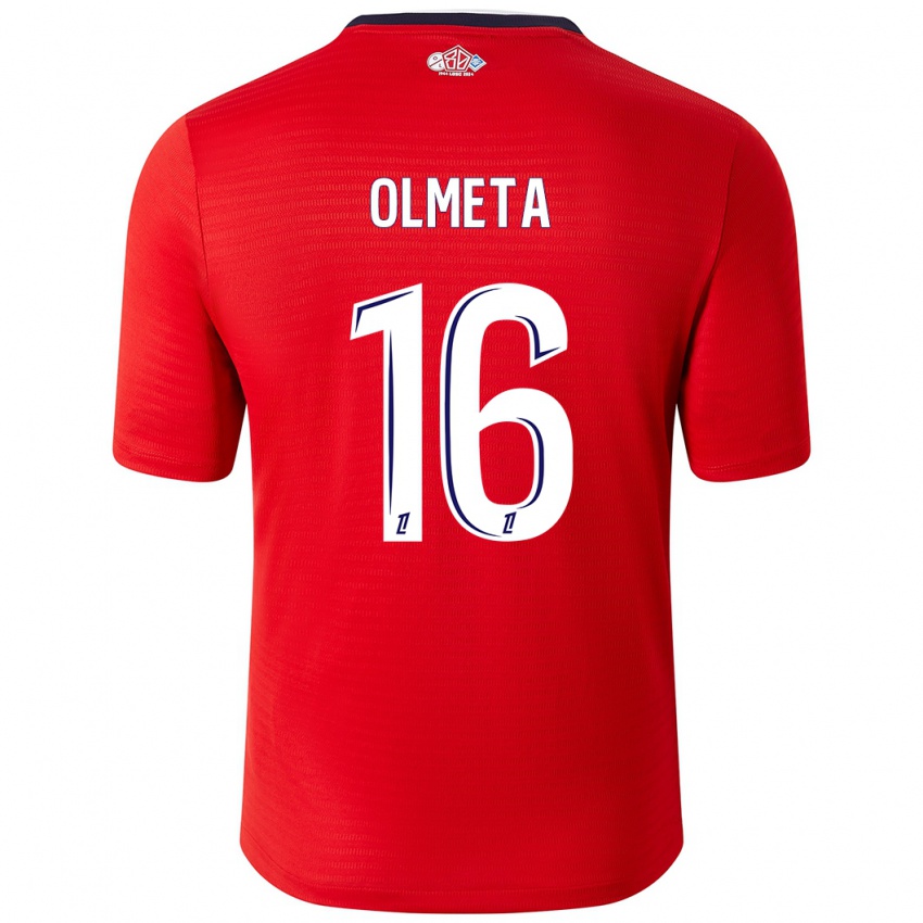 Enfant Maillot Lisandru Olmeta #16 Rouge Blanc Tenues Domicile 2024/25 T-Shirt Belgique