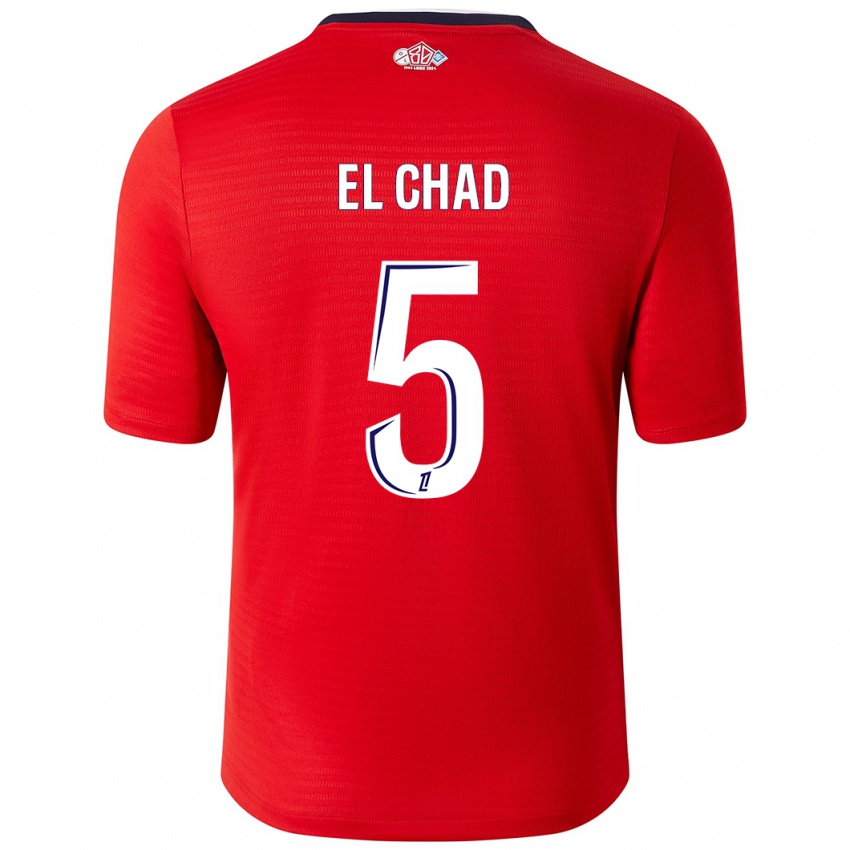 Enfant Maillot Nesryne El Chad #5 Rouge Blanc Tenues Domicile 2024/25 T-Shirt Belgique