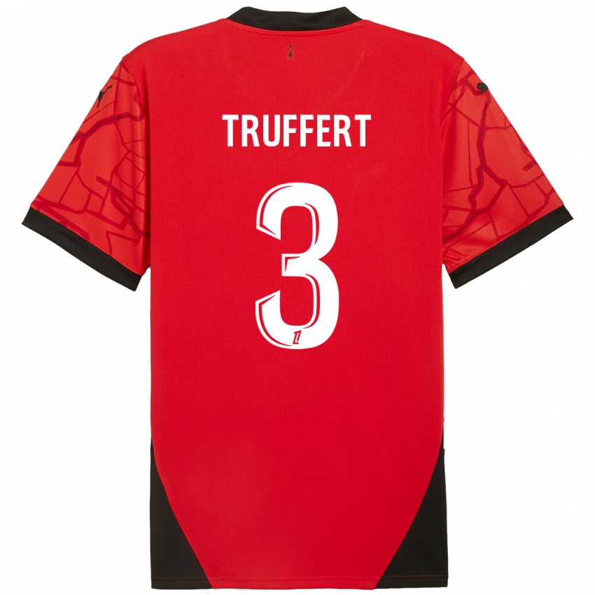 Enfant Maillot Adrien Truffert #3 Rouge Noir Tenues Domicile 2024/25 T-Shirt Belgique