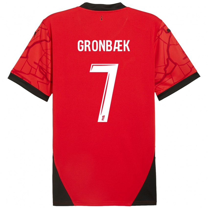 Enfant Maillot Albert Grønbaek #7 Rouge Noir Tenues Domicile 2024/25 T-Shirt Belgique