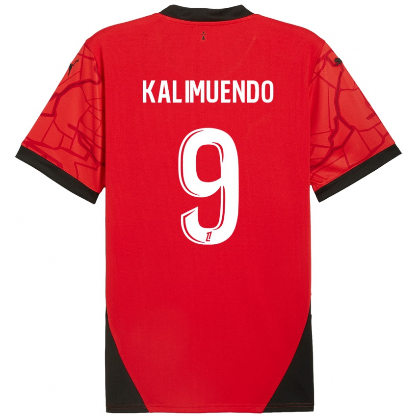 Enfant Maillot Arnaud Kalimuendo #9 Rouge Noir Tenues Domicile 2024/25 T-Shirt Belgique