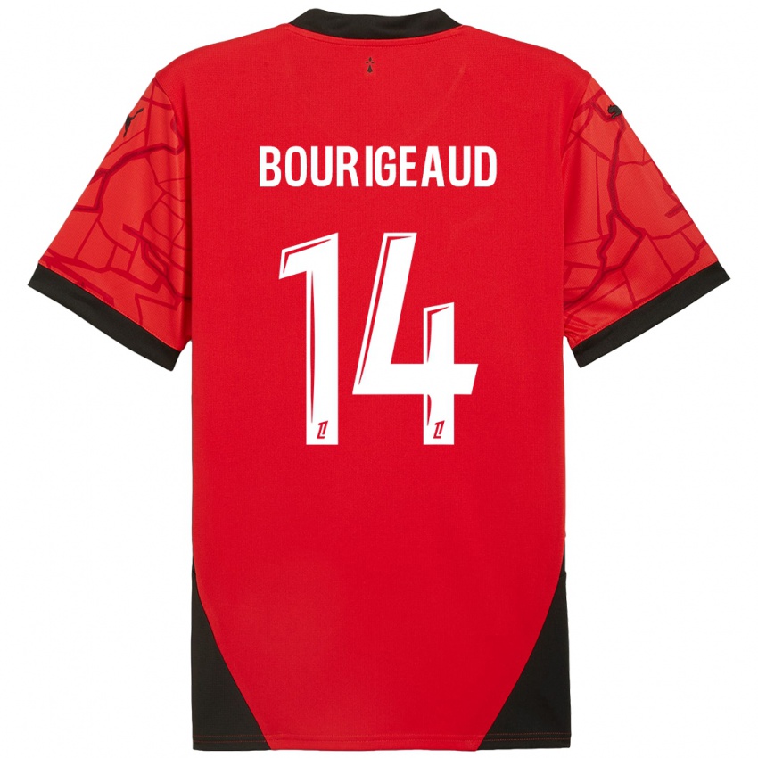 Enfant Maillot Benjamin Bourigeaud #14 Rouge Noir Tenues Domicile 2024/25 T-Shirt Belgique