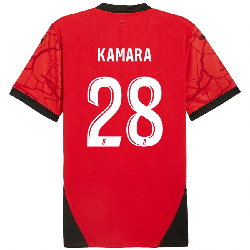 Enfant Maillot Glen Kamara #28 Rouge Noir Tenues Domicile 2024/25 T-Shirt Belgique