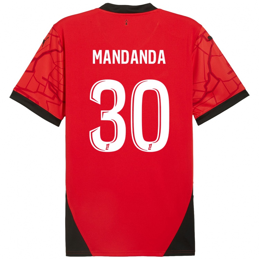 Enfant Maillot Steve Mandanda #30 Rouge Noir Tenues Domicile 2024/25 T-Shirt Belgique