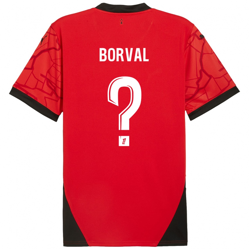 Enfant Maillot Cyril Borval #0 Rouge Noir Tenues Domicile 2024/25 T-Shirt Belgique