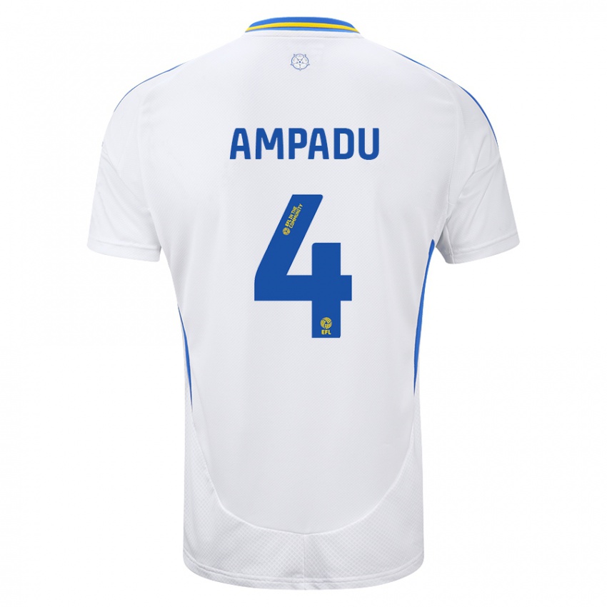 Kinder Ethan Ampadu #4 Weiß Blau Heimtrikot Trikot 2024/25 T-Shirt Belgien