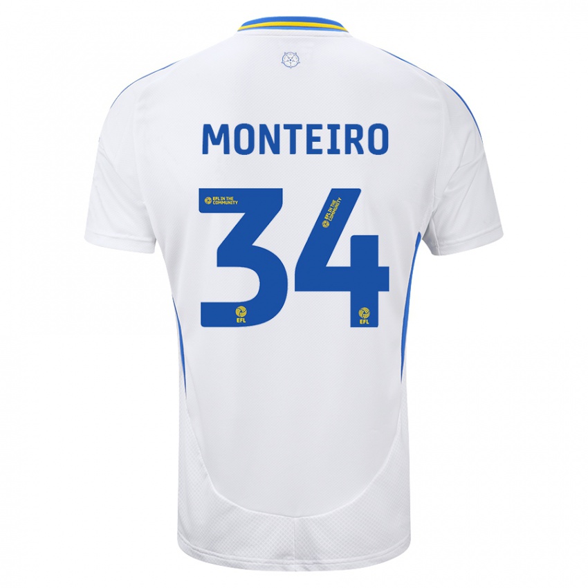 Kinderen Diogo Monteiro #34 Wit Blauw Thuisshirt Thuistenue 2024/25 T-Shirt België