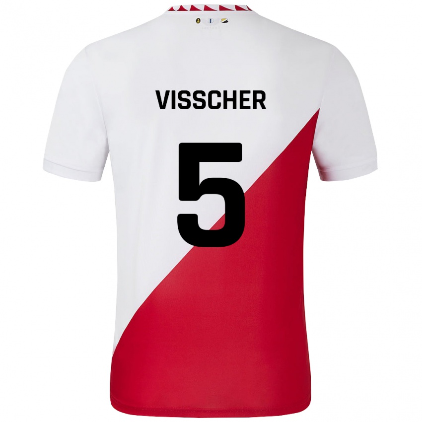 Kinderen Amber Visscher #5 Wit Rood Thuisshirt Thuistenue 2024/25 T-Shirt België