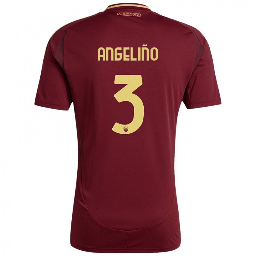 Enfant Maillot Angelino #3 Rouge Brun Or Tenues Domicile 2024/25 T-Shirt Belgique