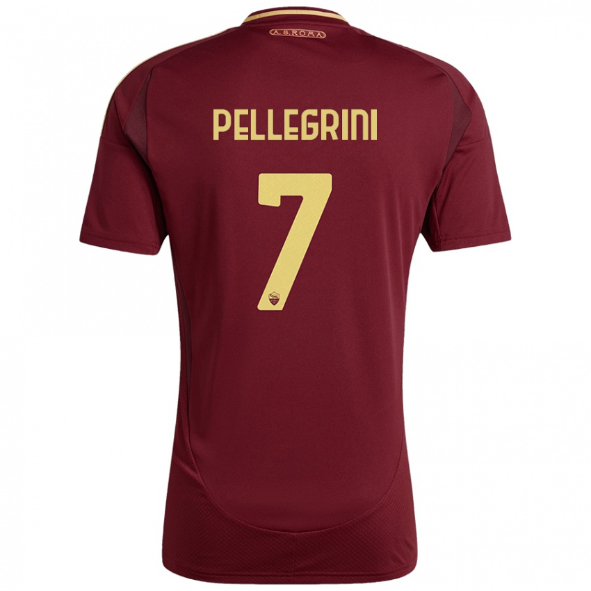 Enfant Maillot Lorenzo Pellegrini #7 Rouge Brun Or Tenues Domicile 2024/25 T-Shirt Belgique