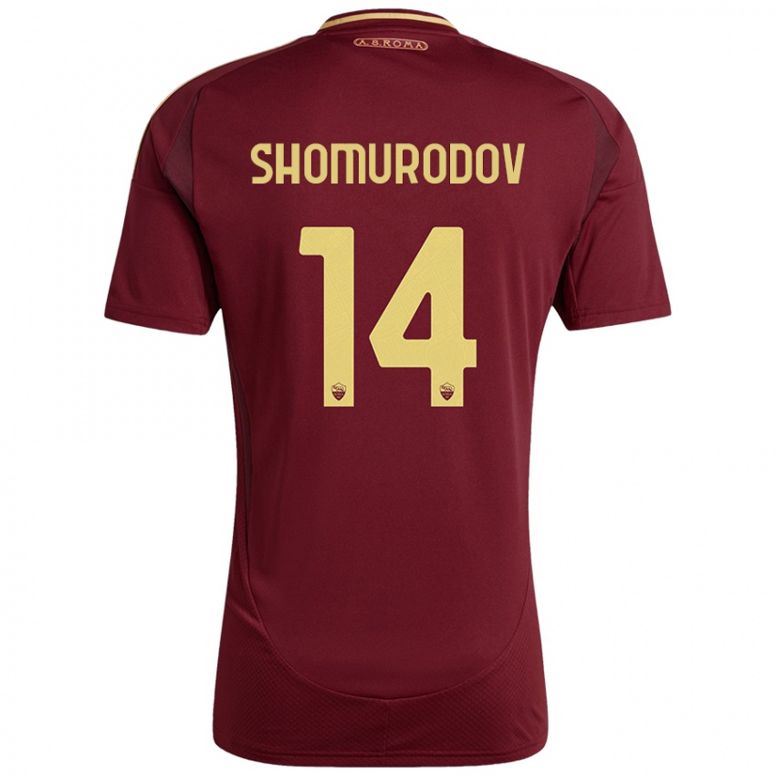 Enfant Maillot Eldor Shomurodov #14 Rouge Brun Or Tenues Domicile 2024/25 T-Shirt Belgique