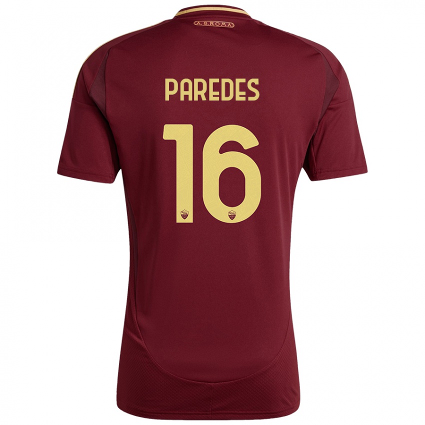 Enfant Maillot Leandro Paredes #16 Rouge Brun Or Tenues Domicile 2024/25 T-Shirt Belgique