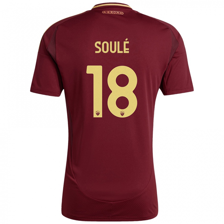 Enfant Maillot Matías Soulé #18 Rouge Brun Or Tenues Domicile 2024/25 T-Shirt Belgique