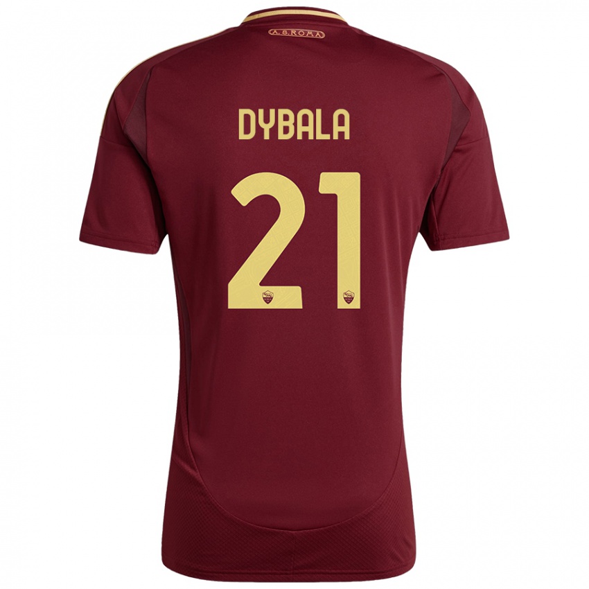 Kinderen Paulo Dybala #21 Rood Bruin Goud Thuisshirt Thuistenue 2024/25 T-Shirt België