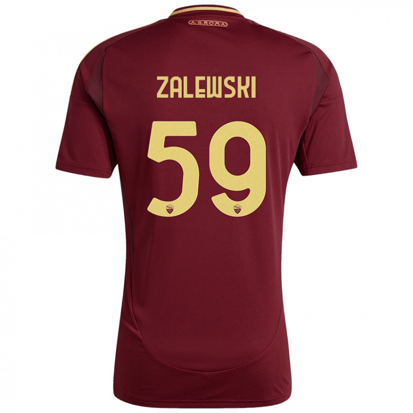 Kinderen Nicola Zalewski #59 Rood Bruin Goud Thuisshirt Thuistenue 2024/25 T-Shirt België