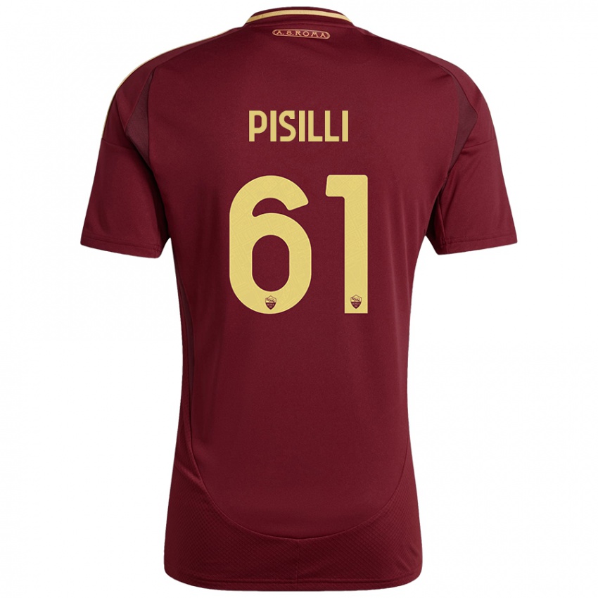 Kinderen Niccolo Pisilli #61 Rood Bruin Goud Thuisshirt Thuistenue 2024/25 T-Shirt België