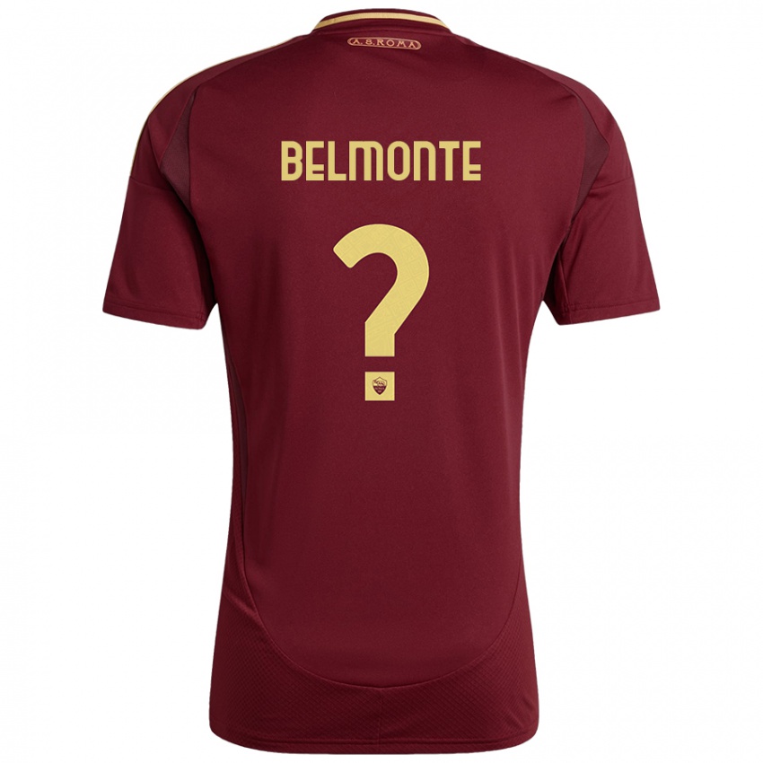 Enfant Maillot Samuele Belmonte #0 Rouge Brun Or Tenues Domicile 2024/25 T-Shirt Belgique