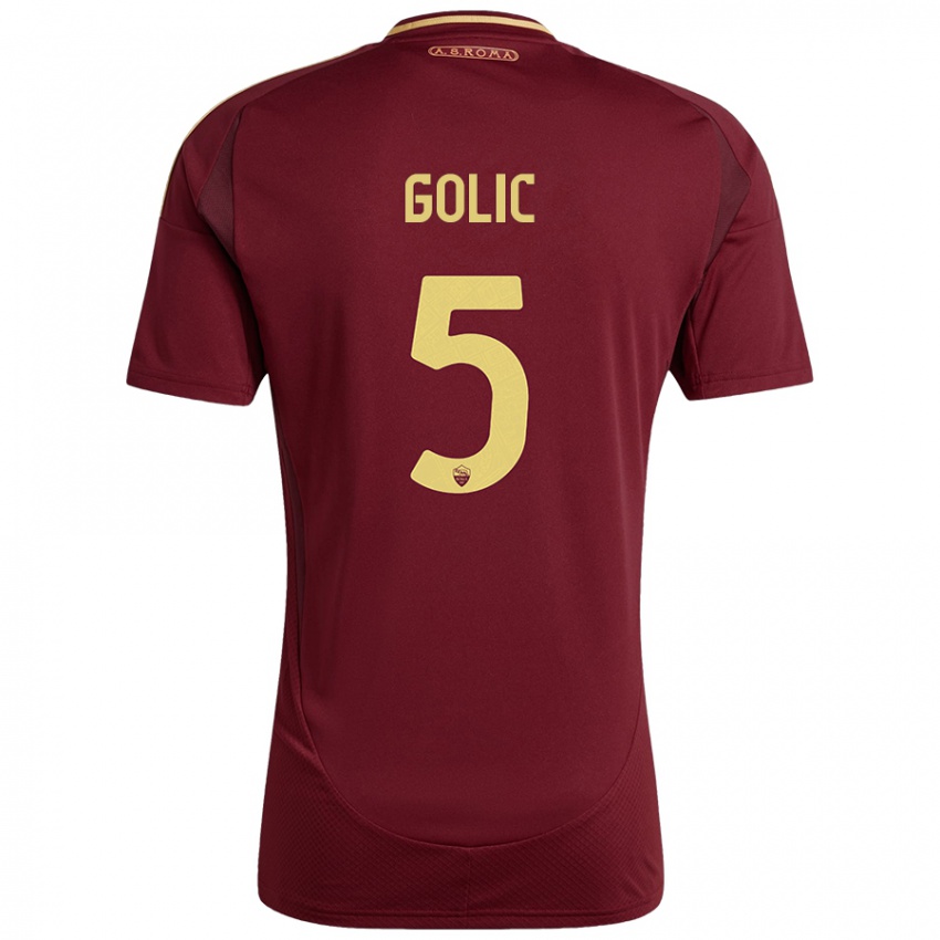 Enfant Maillot Lovro Golic #5 Rouge Brun Or Tenues Domicile 2024/25 T-Shirt Belgique