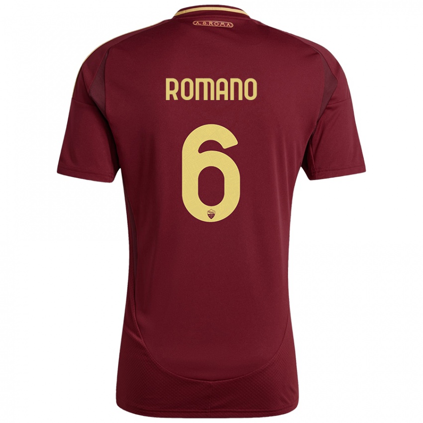 Enfant Maillot Alessandro Romano #6 Rouge Brun Or Tenues Domicile 2024/25 T-Shirt Belgique