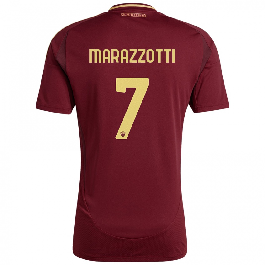 Enfant Maillot Fabrizio Marazzotti #7 Rouge Brun Or Tenues Domicile 2024/25 T-Shirt Belgique