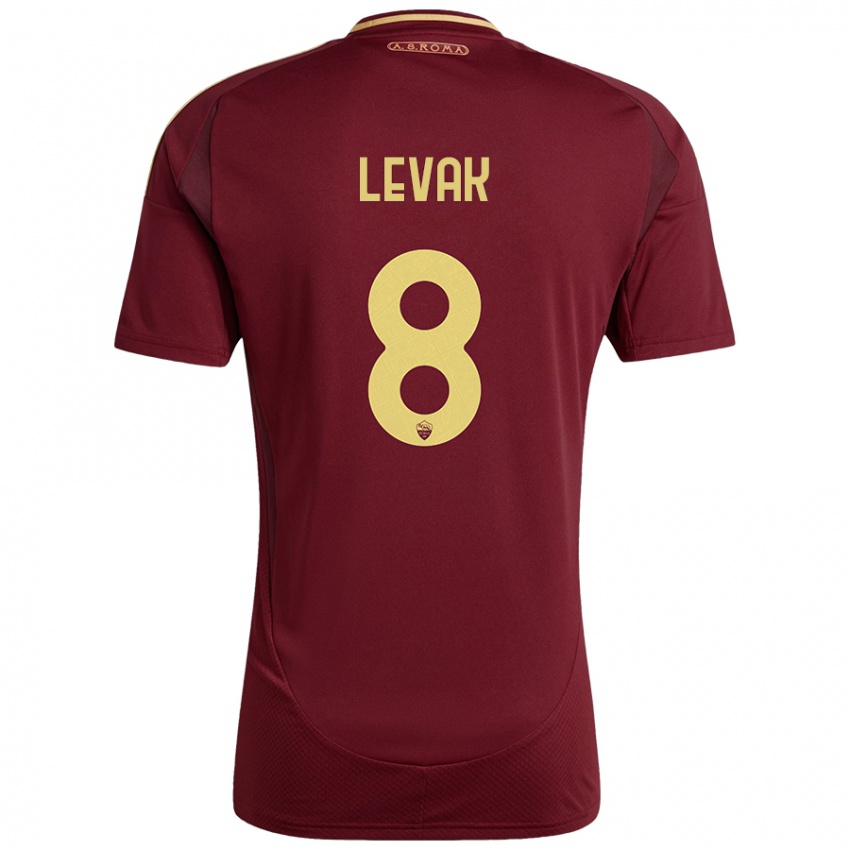 Enfant Maillot Sergej Levak #8 Rouge Brun Or Tenues Domicile 2024/25 T-Shirt Belgique