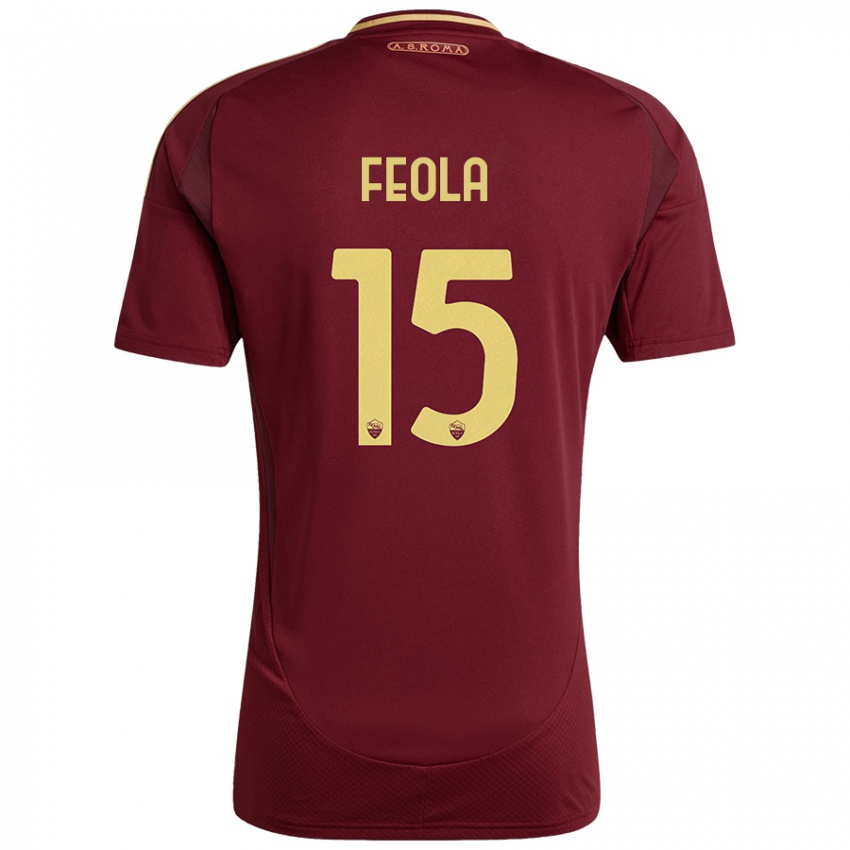 Enfant Maillot William Feola #15 Rouge Brun Or Tenues Domicile 2024/25 T-Shirt Belgique