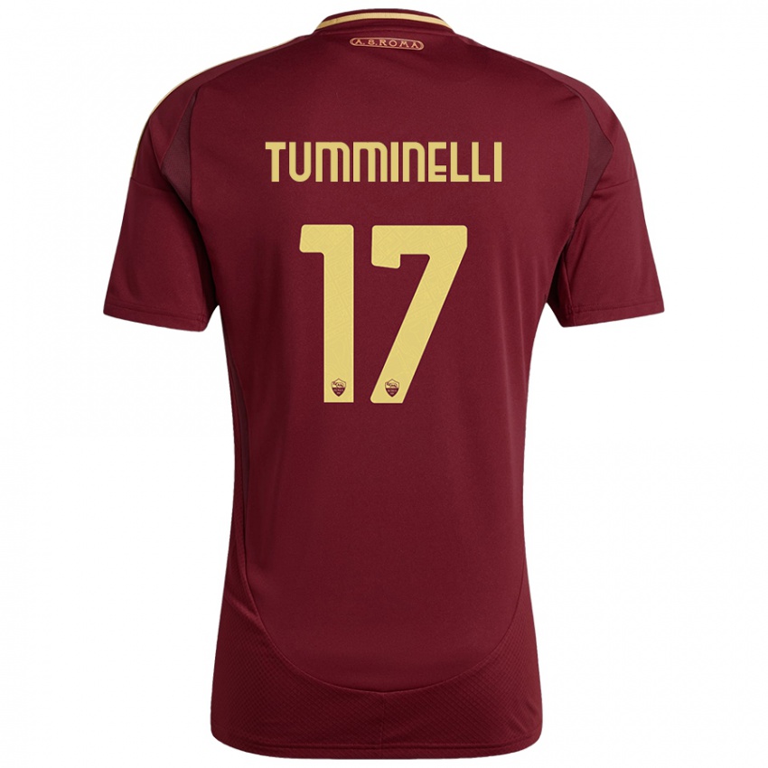 Enfant Maillot Gianmarco Tumminelli #17 Rouge Brun Or Tenues Domicile 2024/25 T-Shirt Belgique