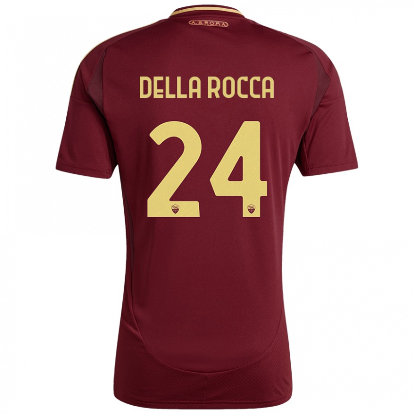 Enfant Maillot Mattia Della Rocca #24 Rouge Brun Or Tenues Domicile 2024/25 T-Shirt Belgique