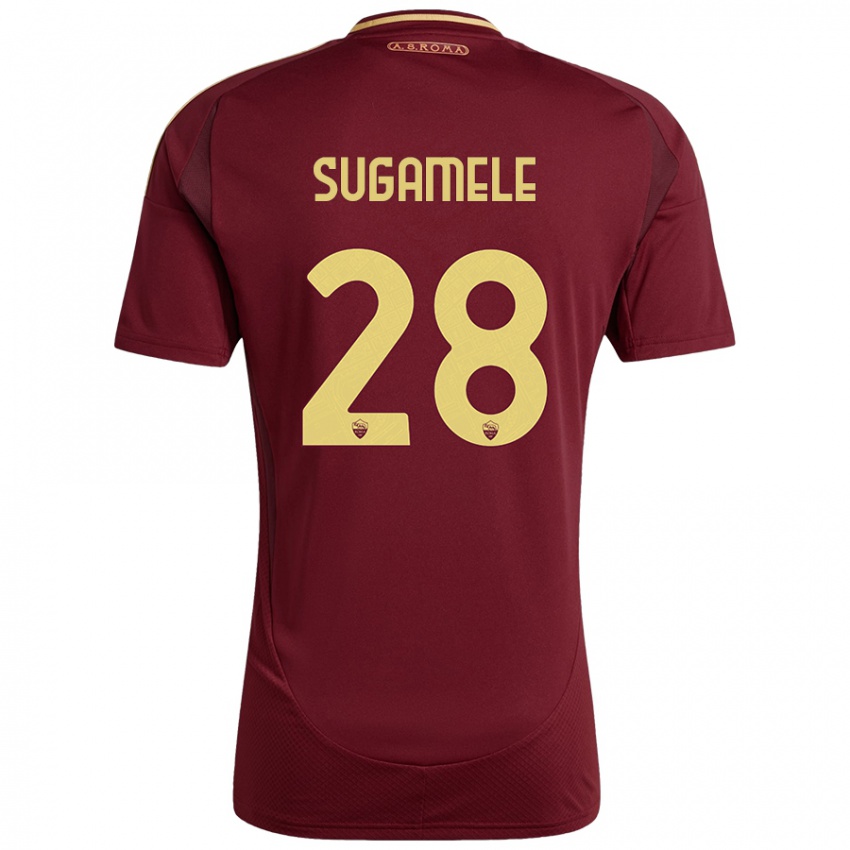 Enfant Maillot Alessandro Sugamele #28 Rouge Brun Or Tenues Domicile 2024/25 T-Shirt Belgique