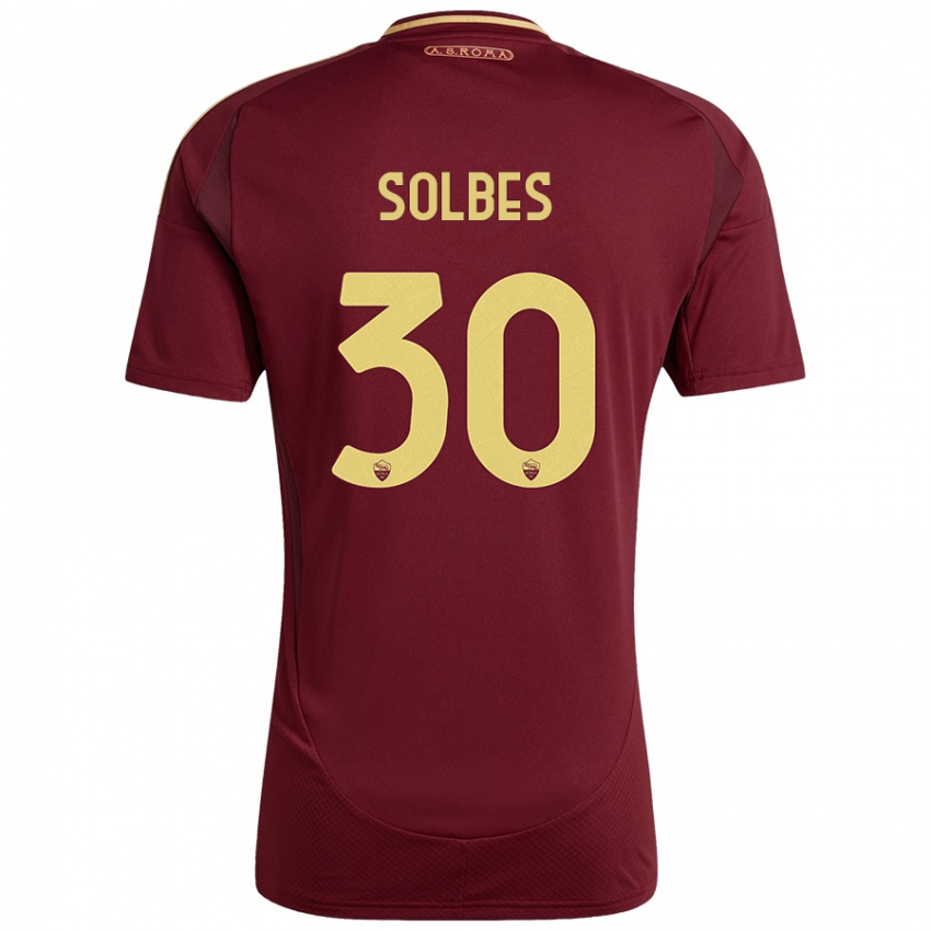 Enfant Maillot Ricardo Solbes #30 Rouge Brun Or Tenues Domicile 2024/25 T-Shirt Belgique