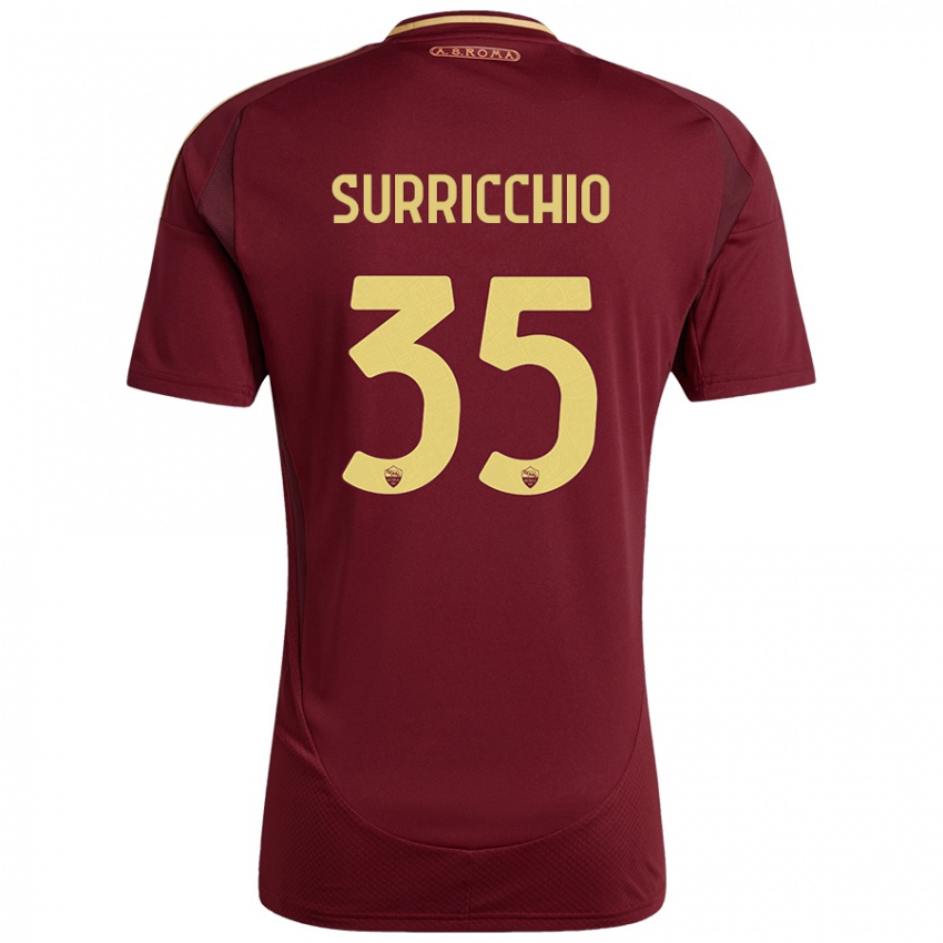 Enfant Maillot Jacopo Surricchio #35 Rouge Brun Or Tenues Domicile 2024/25 T-Shirt Belgique