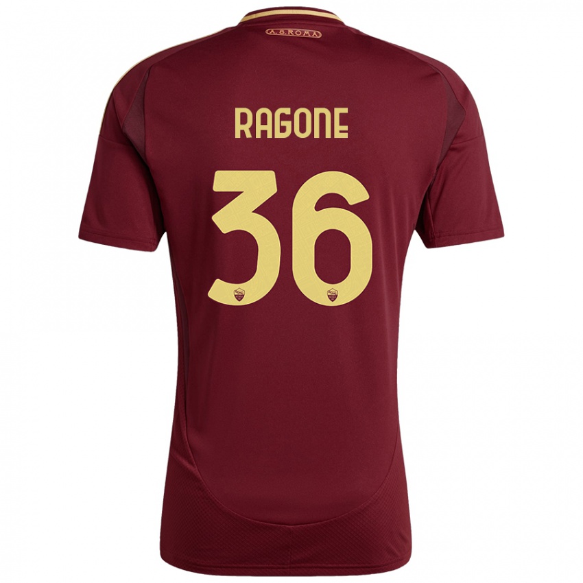 Enfant Maillot Diego Ragone #36 Rouge Brun Or Tenues Domicile 2024/25 T-Shirt Belgique