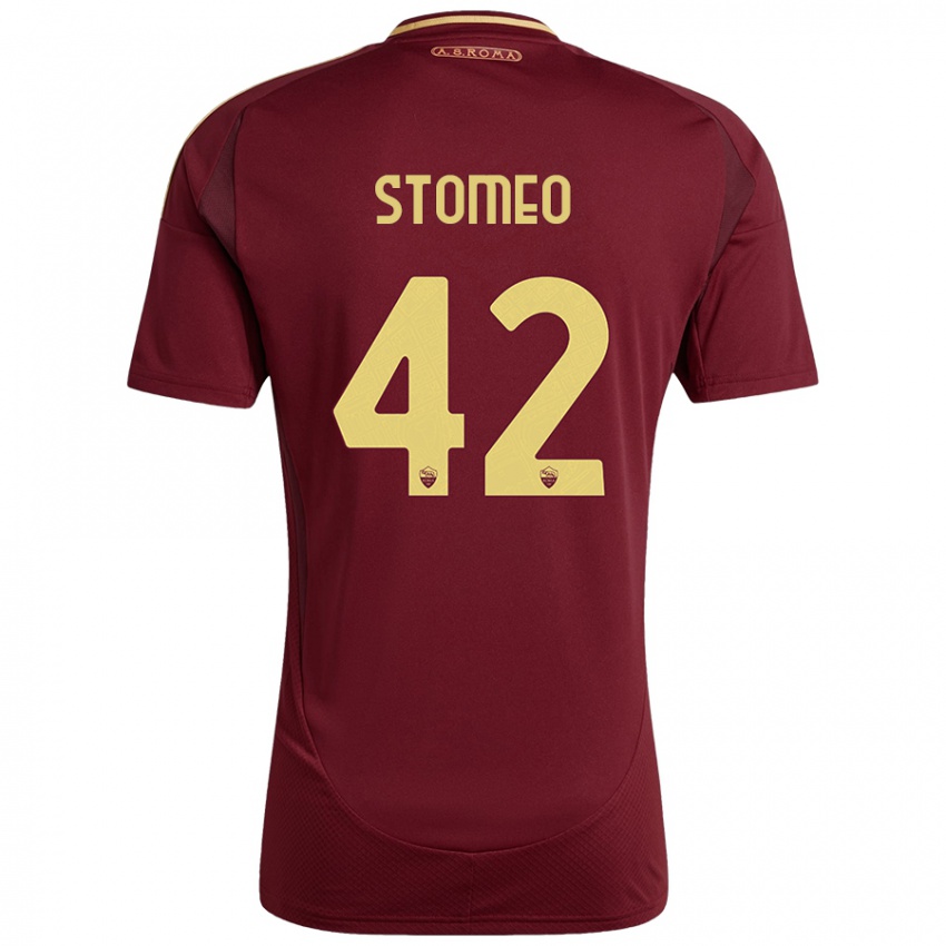 Enfant Maillot Giorgio Stomeo #42 Rouge Brun Or Tenues Domicile 2024/25 T-Shirt Belgique