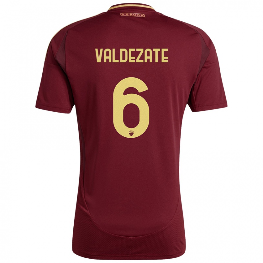 Enfant Maillot Oihane Valdezate #6 Rouge Brun Or Tenues Domicile 2024/25 T-Shirt Belgique