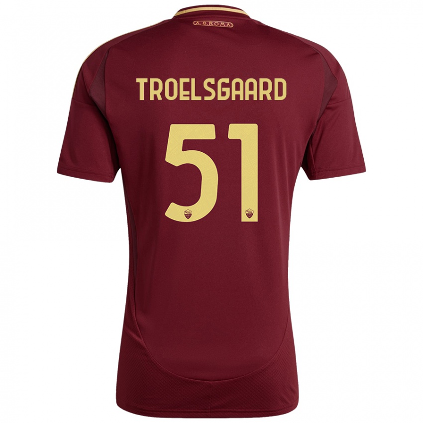 Enfant Maillot Sanne Troelsgaard #51 Rouge Brun Or Tenues Domicile 2024/25 T-Shirt Belgique