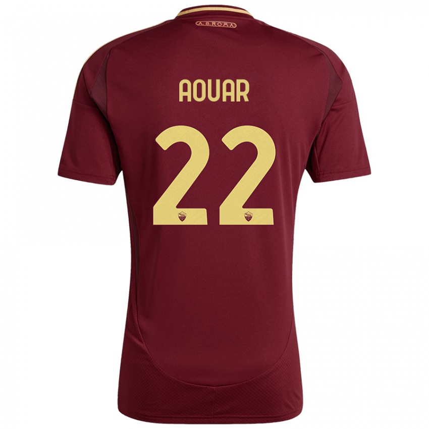 Enfant Maillot Houssem Aouar #22 Rouge Brun Or Tenues Domicile 2024/25 T-Shirt Belgique