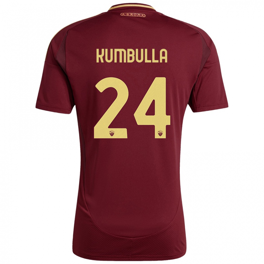 Kinderen Marash Kumbulla #24 Rood Bruin Goud Thuisshirt Thuistenue 2024/25 T-Shirt België