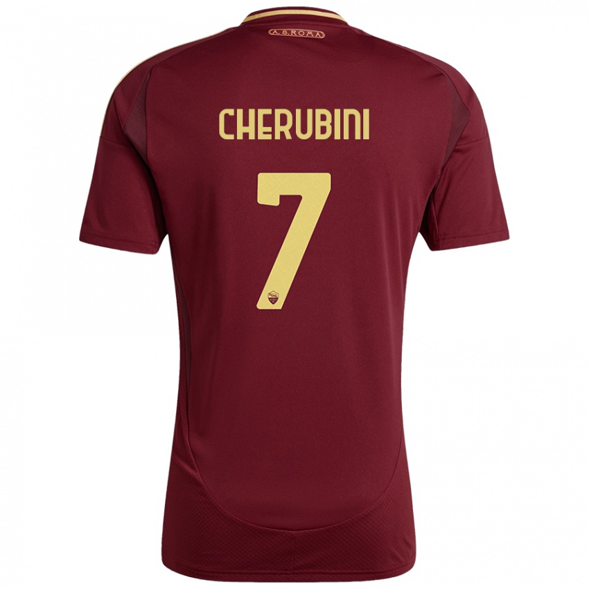 Enfant Maillot Luigi Cherubini #7 Rouge Brun Or Tenues Domicile 2024/25 T-Shirt Belgique