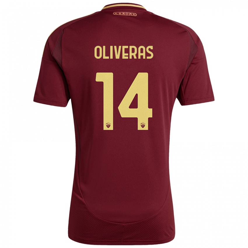 Kinderen Jan Oliveras #14 Rood Bruin Goud Thuisshirt Thuistenue 2024/25 T-Shirt België