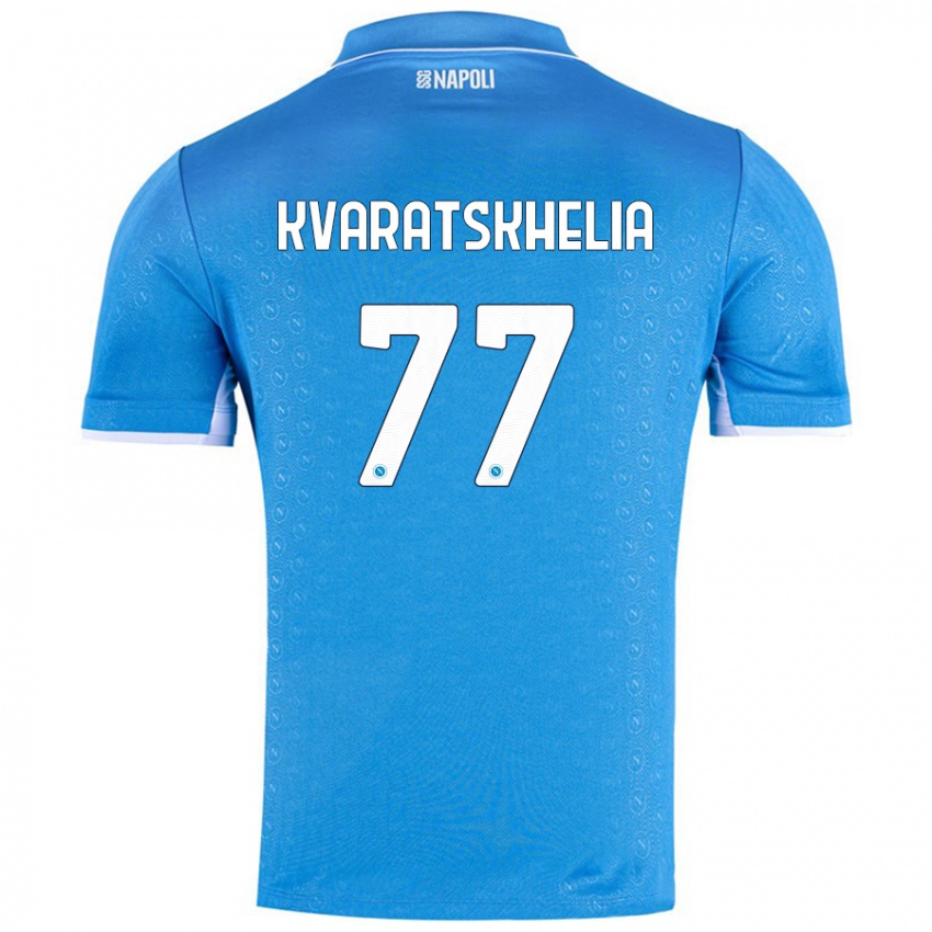 Kinderen Khvicha Kvaratskhelia #77 Hemelsblauw Thuisshirt Thuistenue 2024/25 T-Shirt België