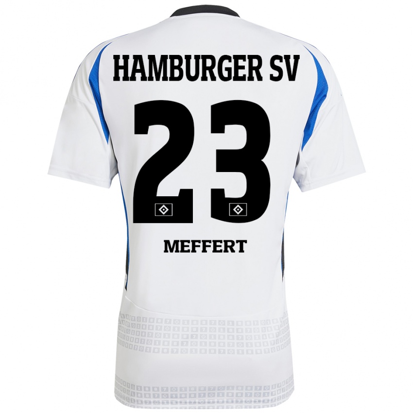 Enfant Maillot Jonas Meffert #23 Blanc Bleu Tenues Domicile 2024/25 T-Shirt Belgique