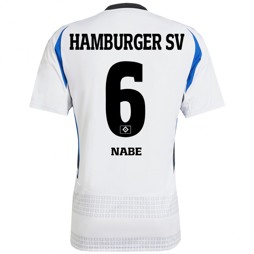 Enfant Maillot Jamal Nabe #6 Blanc Bleu Tenues Domicile 2024/25 T-Shirt Belgique