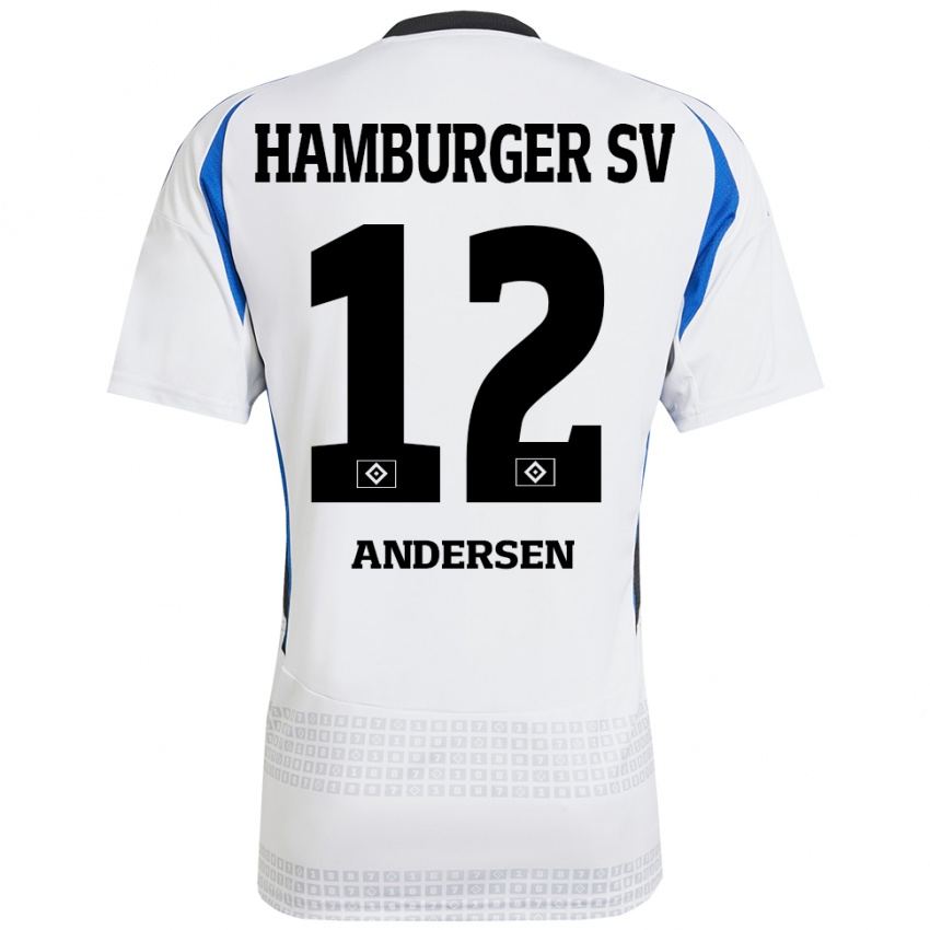 Enfant Maillot Patrick Andersen #12 Blanc Bleu Tenues Domicile 2024/25 T-Shirt Belgique