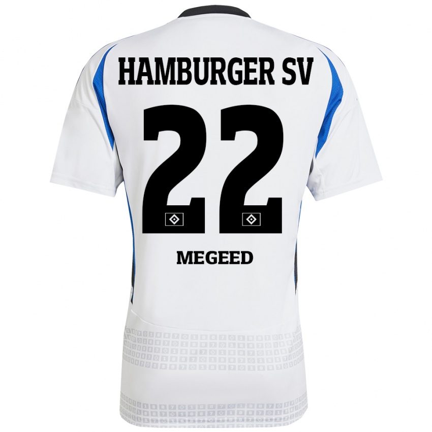 Enfant Maillot Omar Megeed #22 Blanc Bleu Tenues Domicile 2024/25 T-Shirt Belgique