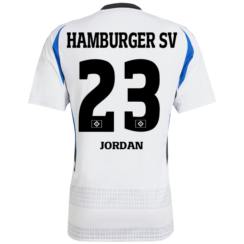 Enfant Maillot Dominik Jordan #23 Blanc Bleu Tenues Domicile 2024/25 T-Shirt Belgique