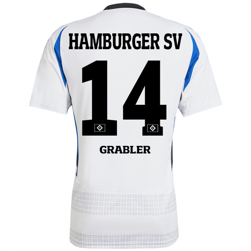 Enfant Maillot Lukne Gräßler #14 Blanc Bleu Tenues Domicile 2024/25 T-Shirt Belgique