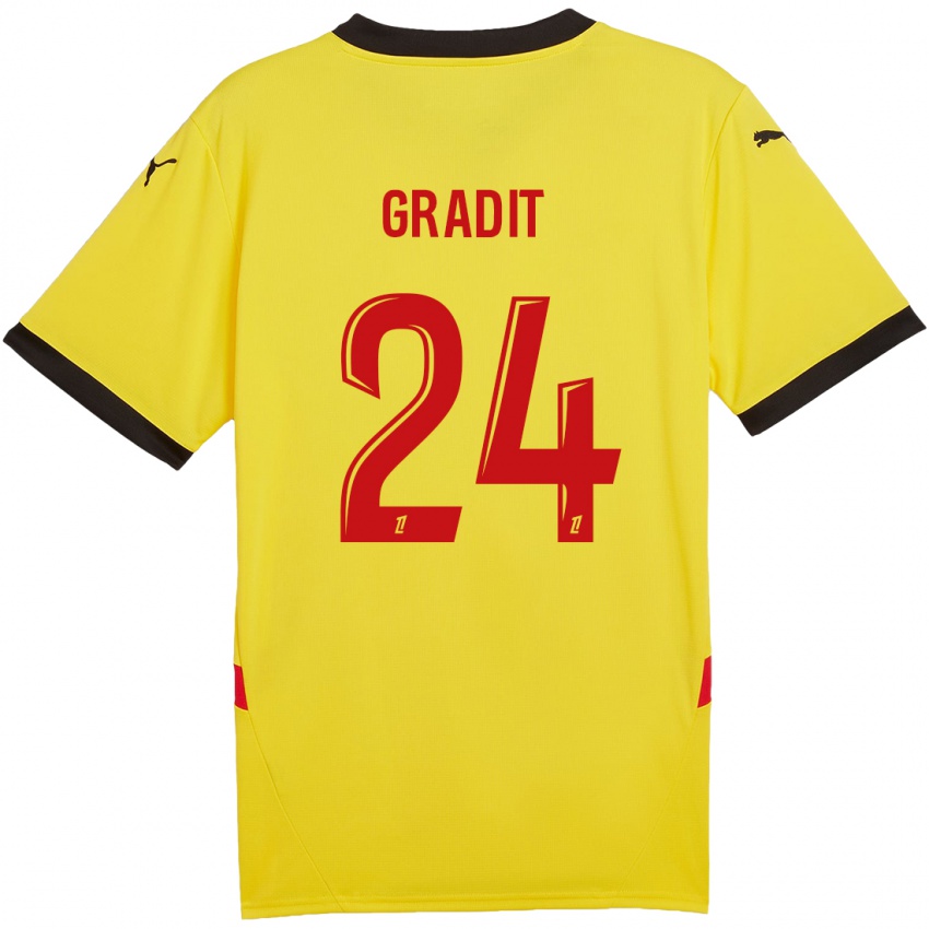 Enfant Maillot Jonathan Gradit #24 Jaune Rouge Tenues Domicile 2024/25 T-Shirt Belgique