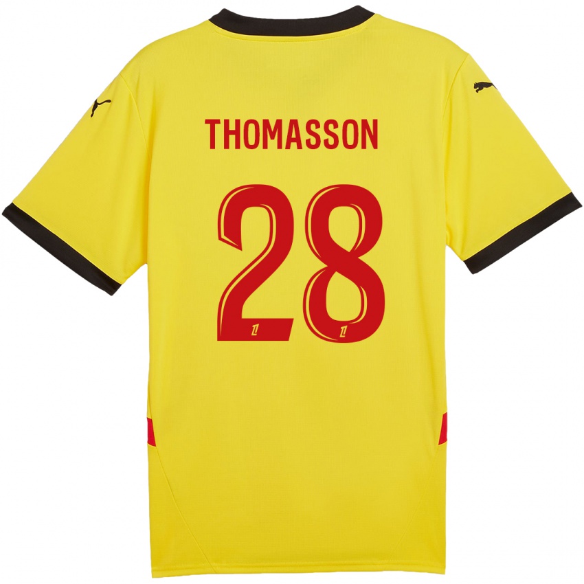 Enfant Maillot Adrien Thomasson #28 Jaune Rouge Tenues Domicile 2024/25 T-Shirt Belgique